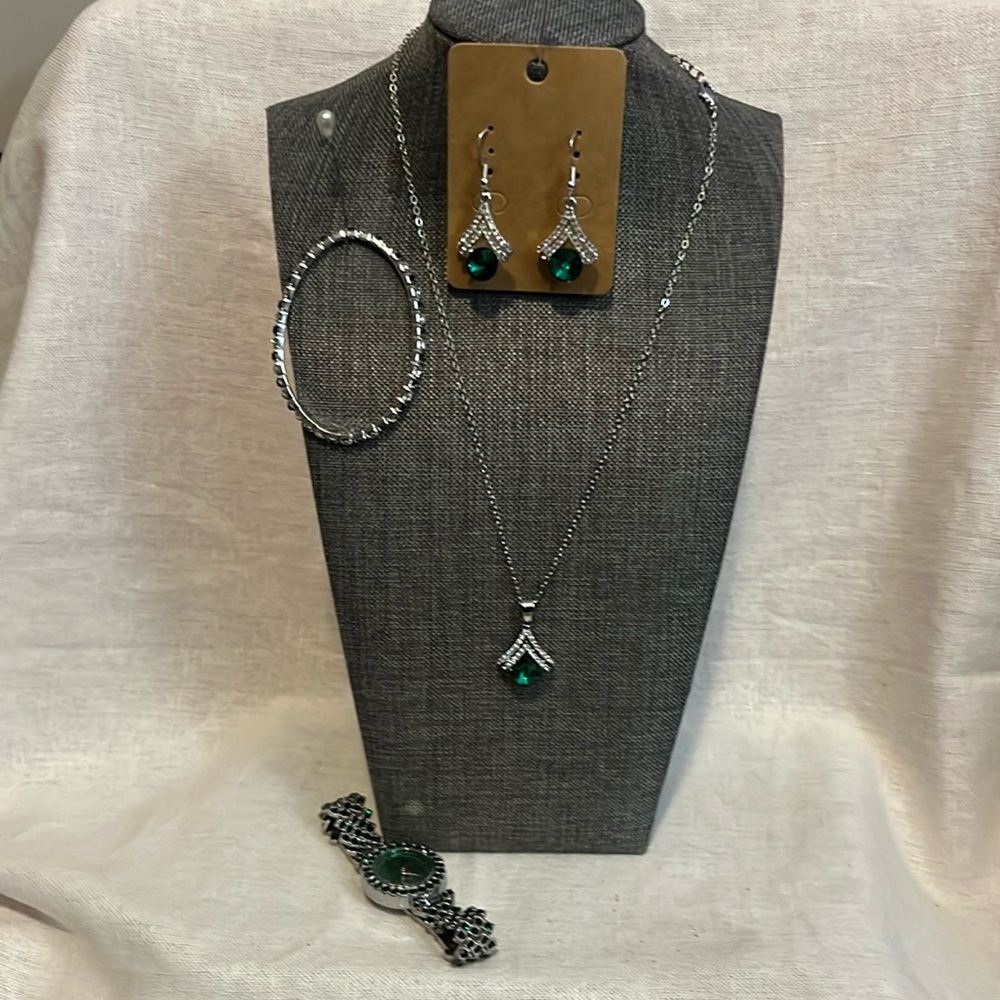 SPG Emerald Crystal Necklace and Watch Set.